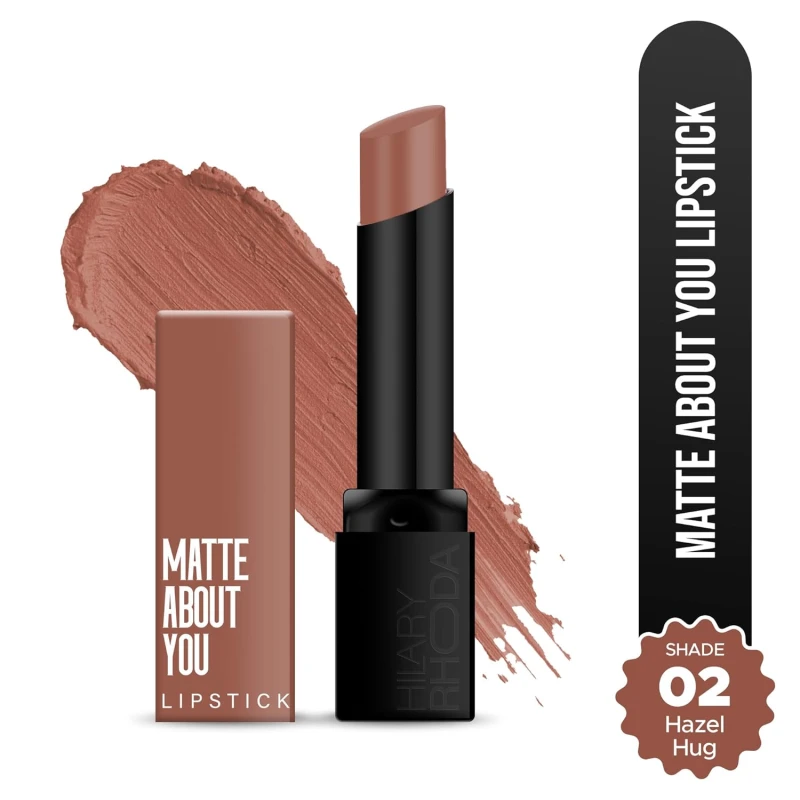 Hilary Rhoda Matte About You Lipstick | Long Lasting & Highly Pigmented Lipstick | Glides Smoothly | Matte Finish | One Stroke Application | Cruelty-Free & Vegan - 3g (Hazel Hug - Shade 02) - Thumbnail 2